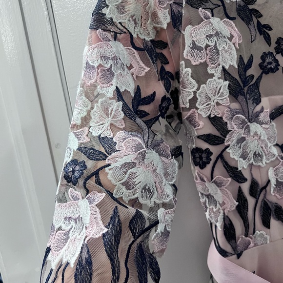 Embroidered Garden Party Outdoor Wedding Bridesmaid Floral Midi Tea Length Dress - Picture 14 of 16